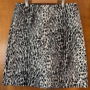 Talbots Animal Print A-Line Skirt Black‎ White Career Casual Women Petite 14P